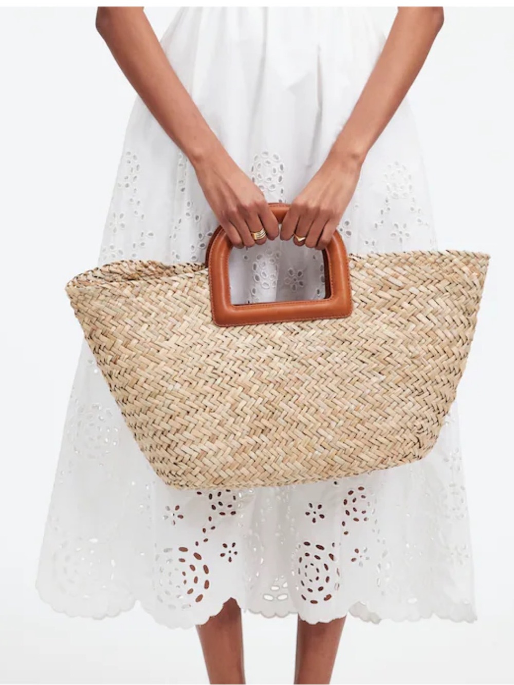MADEWELL The Large Handwoven Straw
Crossbody Basket Tote Brown Leather Handles